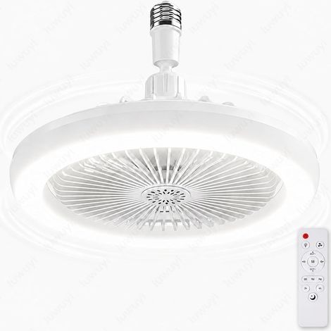 Plafond ventilate avec éclairage intégré, Ampulle 2800 lm, Douille E26/E27, Petit ventilate avec éclairage, 3 Vitesse, Minute, Blanc. Ideal für Schlafzimmer, Badezimmer, Garage, Plakat. (1/5)