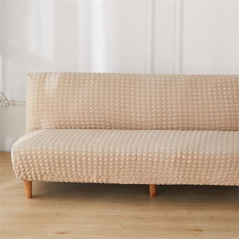 (Beige,3 Seater)Elastic Armless Sofa Cover 2/3 Seater Sofa, Seersucker Sofa Bed Cover Universal All Covered Folding Sofa Protector