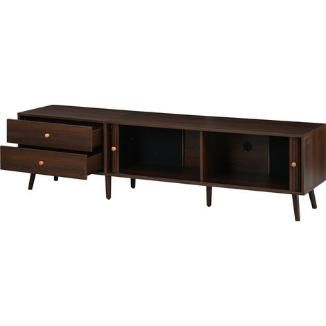 Mueble TV de 180 x 40 x 46,5 cm con 2 cajones y 2 puertas enrollables acabado madera de nogal HOMVRA (1/5)