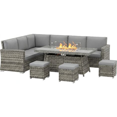 Seven-Piece Firepit Table Rattan Sofa Set - Grey (1/5)