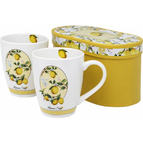 Ensemble de deux tasses citron de 360 ml, en porcelaine, coffret cadeau