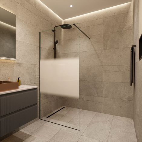 Swiss Aqua Technologies Walk-in 100x200cm, Cristal® semipulido 8 mm anticalcáreo, con brazos y perfiles negro mate (SATBWI100MPPRC)
