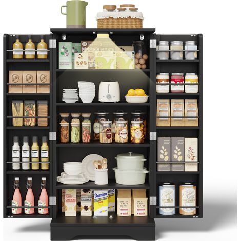 Meuble de rangement haut 120 x 60 x 40 cm avec éclairage LED à capteur, portes rainurées, étagère réglable, pour cuisine, salle à manger ou salon  CHICFURN (1/5)