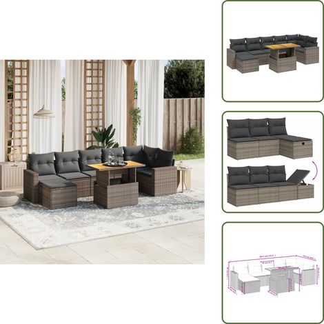 8-tlg. Garten-Sofagarnitur mit Kissen Grau Poly Rattan - Gartenmöbel Set - PE-Rattan Möbel - Outdoor Lounge - Garten Sofa - Balkon Möbel (1/5)