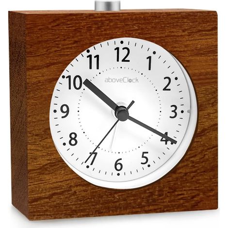 Réveil Alimenté par Piles Fonction Snooze Voyage Bois Alarme Éclairée Alarme Silencieuse No Tick Réveil Analogique Aiguille Horloge Rising Sound Alarm - Bois Foncé (1/2)