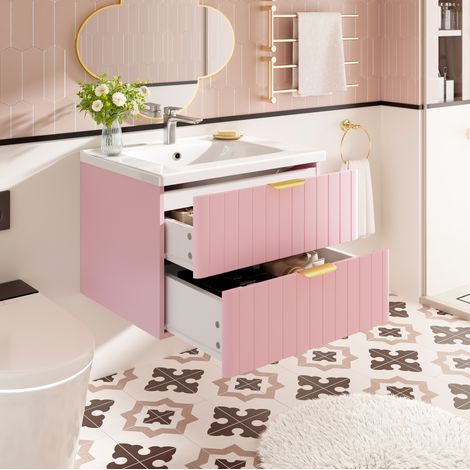 Meuble vasque suspendu 60,5x47,5x47 cm en MDF rose, avec rangement pour salle de bain FloraGrace (1/5)
