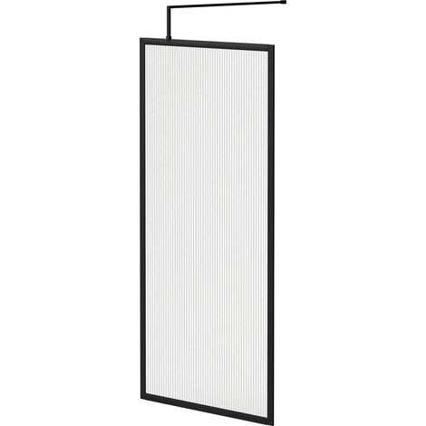 Colore 8mm Fluted Glass Matt Black 1850mm x 900mm Fully Framed Walk In Shower Screen including Wall Channel and Support Bar (1/5)