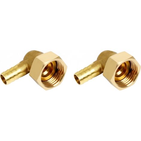 Raccord Cannelé Coudé 90° Laiton 10mm x G1/2 Femelle pour Tuyau, Lot de 2 (1/5)