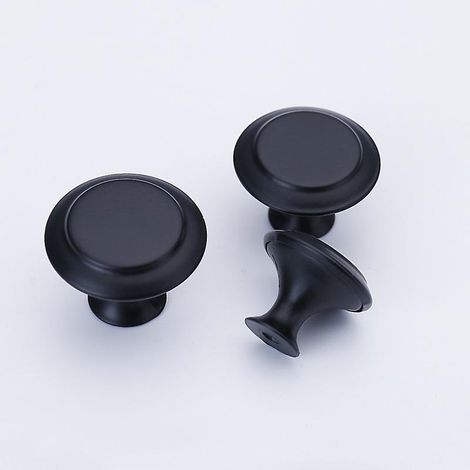 Lot de 10 boutons de meubles ronds en alliage d'aluminium noir pour tiroirs de cuisine, de chambre et de bureau (1/5)