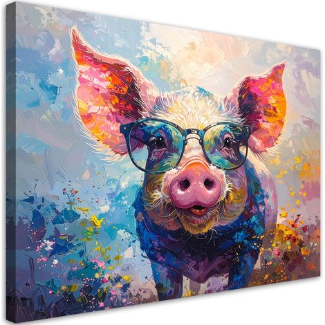 Image sur Toile, Cochon coloré portant des lunettes imitation peinture,30x20 (1/4)