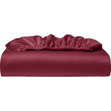 Lenzuola con Angoli per Materassi 30 cm Raso Bordeaux 200x200 cm (1/4)