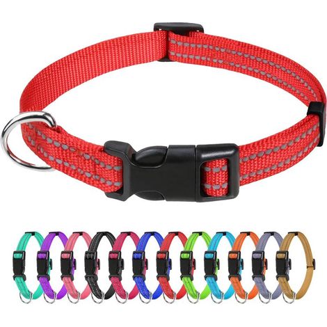 Collier chien chat réfléchissant nylon rouge, collier ajustable sécurité nuit (1/5)