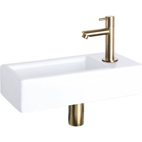 Differnz Hura Set lave-mains 38.5x18.5x9cm avec robinet droit or mat céramique Blanc