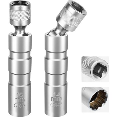 2-teiliger magnetischer Zündkerzenschlüssel, Zündkerzenstecker-Abzieher, 16 mm/14 mm lang, 3/8 Zoll – 10 mm flexible Zündkerzenschlüssel, Ausbau-Steckschlüssel für Autoreparatur (1/5)