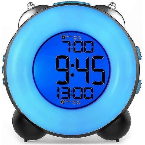 Doppelwecker mit Schlummerfunktion und lautem akustischem Alarm für Tiefschläfer, blaues Gehäuse, 1 Stück. (1/5)