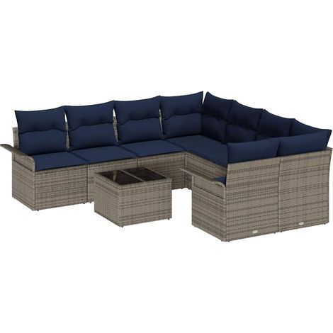 Garden Sofa Set Manual 9 pcs Grey and Navy Blue Poly Rattan vidaXL (1/5)