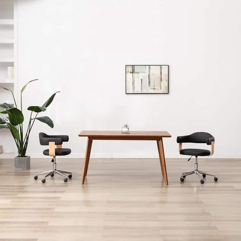 Chaise de bureau pivotante Fauteuil gamer - Chaise d'ordinateur Noir Bois courbé et similicuir BonneVie-66273 (1/5)