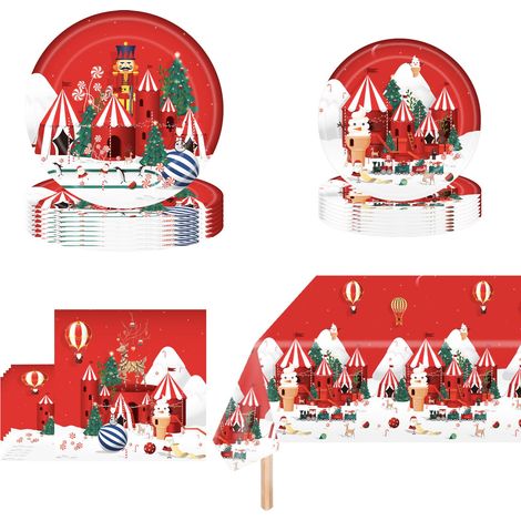 69 Pièces Vaisselle Assiette en Papier de Noël,Serviettes,Gobelets en papier,Assiettes à dessert,Nappe,Vaisselle de Noël de Party Set pour Décorations de fêtes Joyeux Noël(16 Invités) (1/5)