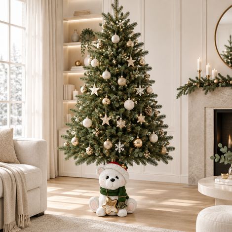Base albero orsetto bianco con stella decorazione natalizia