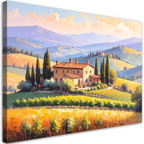 Wandbild für das Wohnzimmer Toskana Landschaft Haus auf einem Hügel 60x40 cm