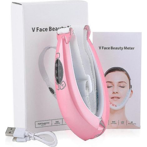 V-face Beauty Meter EMS RF LED-Massagegerät zur Gesichtsformung und -straffung, zur Reduzierung des Doppelkinns – Pink