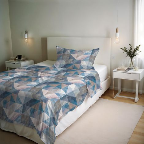 Parure de Housse de Couette - Set Housse de Couette 1 Personne - Housse 150x200 cm + Rabat et taie d'oreiller 50x80 cm - 80% Coton, 20% Fibres mélangées - Blue (1/5)