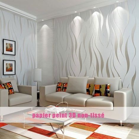MTEVOTX Rouleau de papier peint non-tissé en relief moderne et minimaliste - motif de plantes aquatiques en 3D - 0.53 m x 9.5 m (1/4)