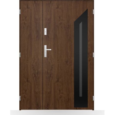 Porte d'entrée double Zélie - 130-140-150x208cm - Couleur: Noyer - Poussant: Gauche - Dimensions: 90x40 cm (1/2)
