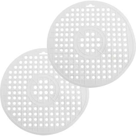 2x Tapis d'évier, Rond, Plastique souple, Blanc, Protection évier et vaisselle, Cuisine