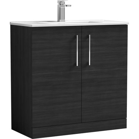 Balterley Bramshall Modern Bathroom 2 Soft Close Door Floor Standing Vanity Unit & Basin, Charcoal Black, 800mm