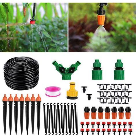 Système d'arrosage de jardin, kit d'irrigation micro goutte à goutte de 40 m / 100 pieds, système d'arrosage automatique réglable pour plantes de pelouse pour serres de patio paysager (1/4)