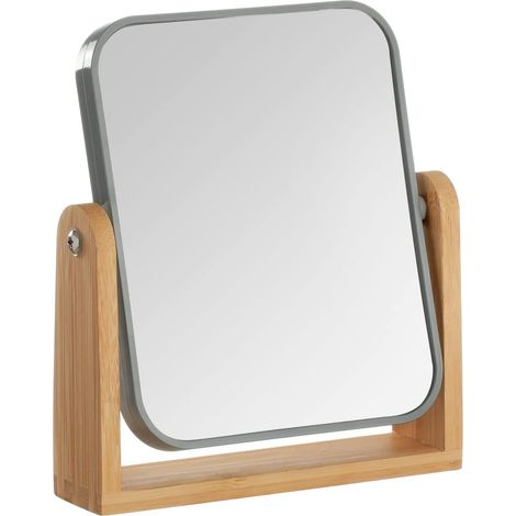 Espejo de mesa de doble cara (3 unidades) con soporte de bambú, rotación de 360°, portátil para la oficina o viajes (gris).