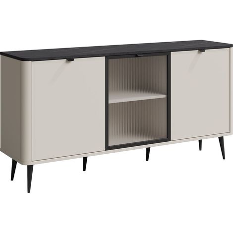 Buffet Lufela 105, Cachemire + Marbre gris, 82x160cm, Le nombre de portes: 340cm, Stratifié, Verre trempé, MDF (1/4)