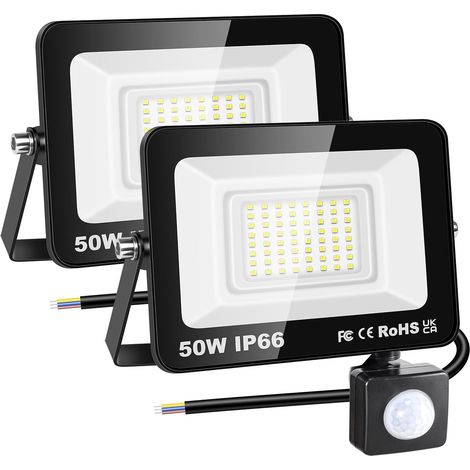 2x 50W Projecteur d'extérieur Led Avec Detecteur de Mouvement, 5000 LM 6000K Blanche Froide, IP66 étanche Éclairage de Sécurité Extérieur, Projecteur led de Patio Garage Terrasse Jardin (1/5)