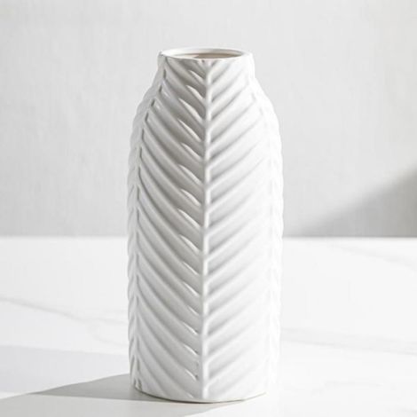 Vase en céramique, vase blanc mat 25 cm, pour centre de table et décoration intérieure, vase décoratif à fleurs au design (1/3)