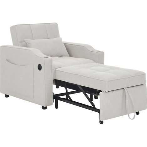CAIziFauteuil-lit 3-en-1 avec port USB/Type-C, canapé-lit (190 cm) avec porte-gobelet en acier inoxydable, fonction lit et dossier réglable sur 3 positions, poches latérales. Idéal pour les petits esp (1/5)