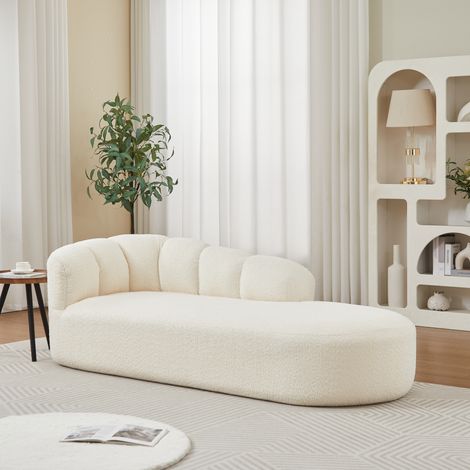 Divano lounge curvo in ciniglia senza braccioli, schienale ondulato, design organico per soggiorno e camera da letto - beige (1/5)