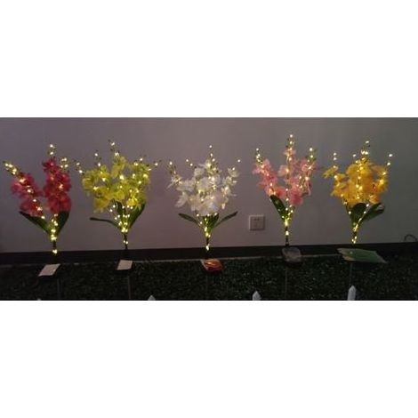 Lampes solaires en forme de fleurs, lot de 5, avec orchidées violettes et jaunes, lampes solaires d'extérieur, lampes solaires étanches pour jardins, terrasses, allées, pelouses, parterres de fleurs e (1/4)
