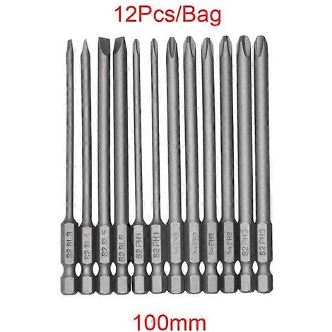 Lot de 12 embouts de tournevis plats en acier allié S2 avec tête magnétique Philips (1/5)