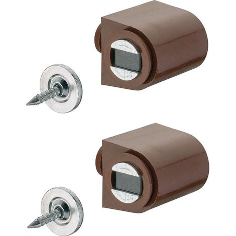 – Loqueteau magnétique 2x à aimant rond marron – Vis et contreplaque universel – Pour placard cuisine et salle de bain (1/2)