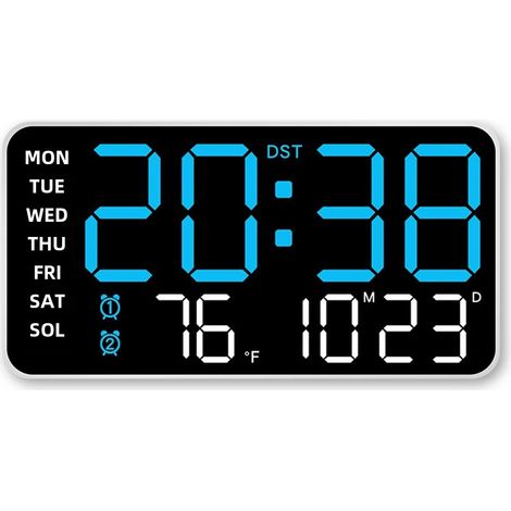 Digitale LED-Wanduhr mit Sprachsteuerung, Temperaturanzeige, Datums- und Wochentagsanzeige, Helligkeitsregelung, Wecker, modernes Tischdesign (1/4)