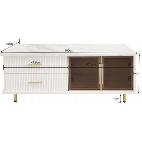 Meuble TV, modulable, éclairage LED, avec rangement, en panneaux de particules, blanc (1/5)
