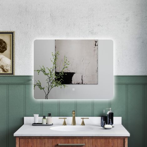 OCEAN Specchio da bagno con LED 70x50cm,Dimmerabile,Memoria,IP44, Vetro HD,Doppio interruttore,Orizzontale/Verticale (1/5)