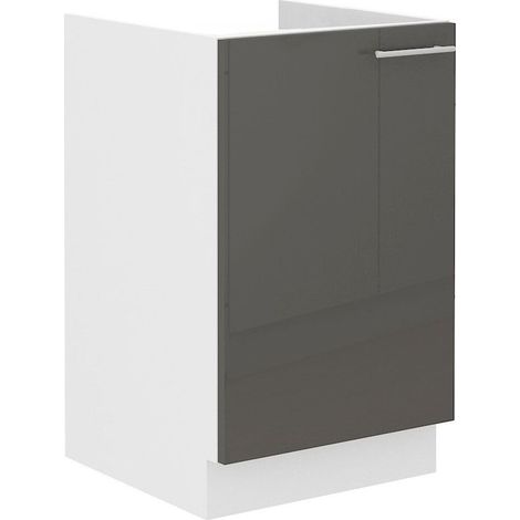 Spülenschrank 50 Lara Grau Hochglanz + Weiß matt Küchenzeile Küchenblock Küche (1/5)