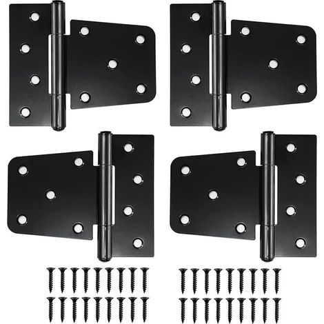 Lot de 4 charnières de porte robustes, charnières plates pour abris de jardin, granges et cltures en bois (vis incluses) (noir) (1/5)