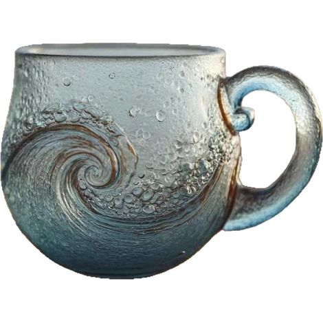 Tasse En Verre Soufflé À La Main - Motif Vague Océan - 10 Oz - Pour Café Thé Cocktail - Cadeau Idéal Amoureux Mer - 1 Pièce (1/5)