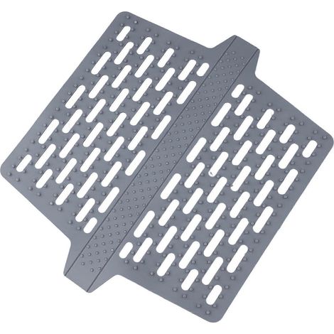 Double Slot Silicone Sink Mat, Heat Resistant Kitchen Countertop Protector, Non-Slip Design, Gray.
