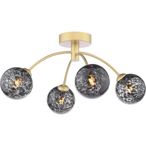 Dar Izzy Plafonnier semi-encastré Izzy 4 lumières, or mat et verre à confettis noirs