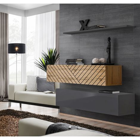 Ensemble de 3 meubles muraux "Switch buffet II" - Gris et beige - L 130 x H 110 x P 40 cm - Livraison gratuite