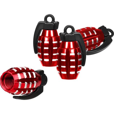 APEX Lot de 4 bouchons de valve, style grenade, en aluminium robuste, étanches à l'air, pour pneus de voitures, SUV et camions (rouge) (1/5)